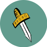A small icon of a dagger illustration on a blue circular background